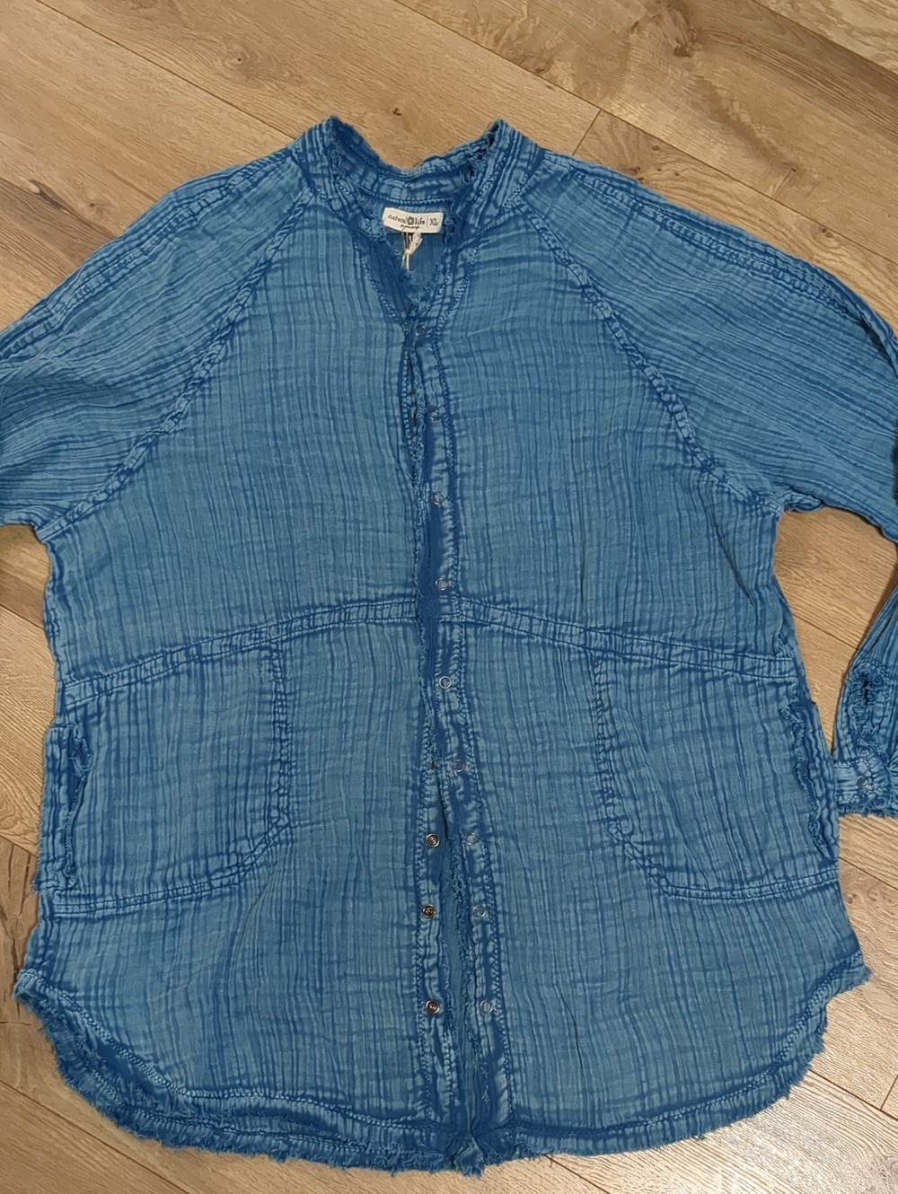 Natural Life Blue Gauzy Laid Back Shirt Pockets Boho Tunic Size XL NWT - Picture 5 of 12
